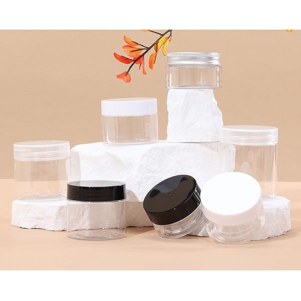 Plastic Jars Round Clear Cosmetic Container with Black Lids, Bagease Slime Jars for Lotion, Cream, Ointments, Makeup, Eye shadow, Rhinestone, Samples, Pot, Travel Storage