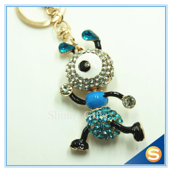 Customized Gold Plated Insect Keyring Blue And Red Ant Rhinestone Crystal Metal Key Chain