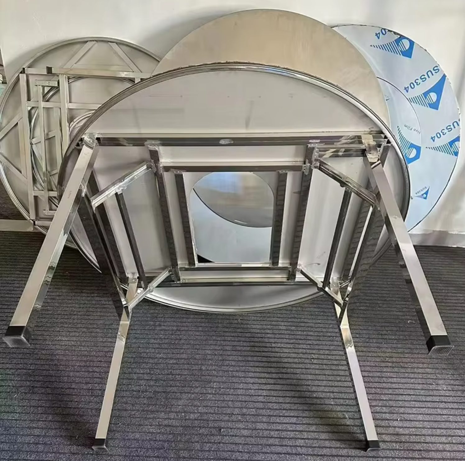 Grill Round Foldable BBQ Table Stainless Steel Restaurant Barbecue Table Korean BBQ Grill Table Barbecue Hot Pot Table