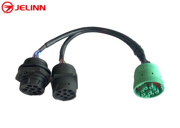 9 Pin J1939 Type 2 Female to J1939 Type 1 Male Threaded and Type 1 Male Square Flange Splitter Y Cable