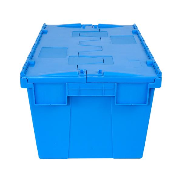 Solid Box PP Storage Industrial Moving Totes with Lid and Attached Transport Crate