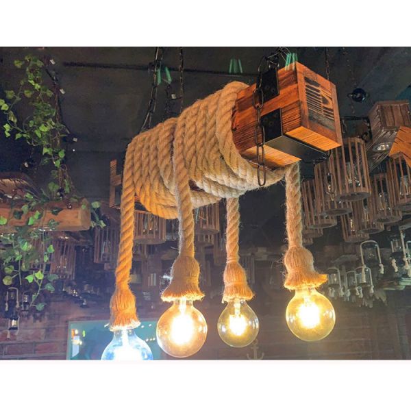 Vintage Loft Industrial Wooden Chandelier Restaurant Lighting Lamp Bar Coffee Bar  Rope Chandelier(WH-VP-219)