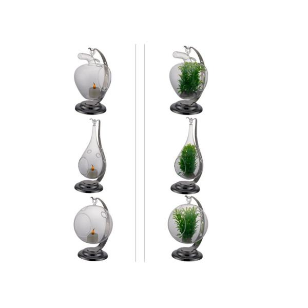 Room Service Tabletop Smallwares Glass Candle Stand With Stainless Steel Holder 116×H155mm