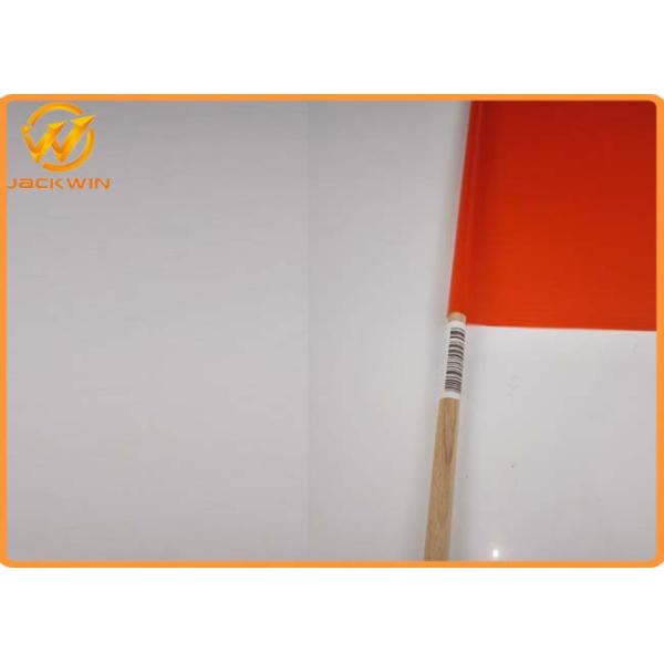 Custom PVC Vinyl Bunting Pennant Red Safety Flags With Timber Handle , Die Cut Shape
