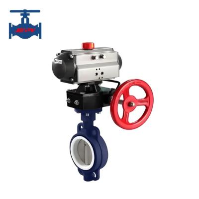 Stainless Steel Wafer Type Butterfly Valve With PTFE Lined And Pneumatic Actuator