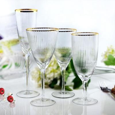 Gold Edge Clear Wine Champagne Water Glasses Party Personalised Wedding Glassware