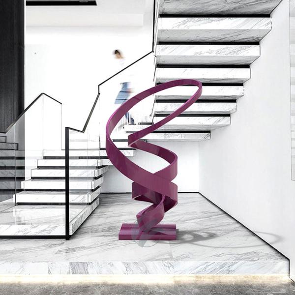 Red Lacquer Abstract Stainless Steel Sculpture Modern Art Statue For Office Hotel & Luxury Decor