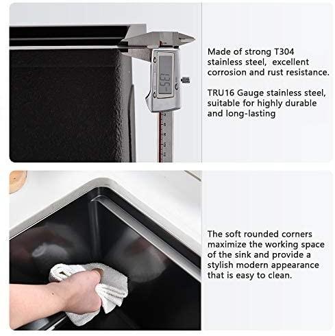 SS304 Black Top Mount Farmhouse Sink Hand Wash Basin With Drainboard