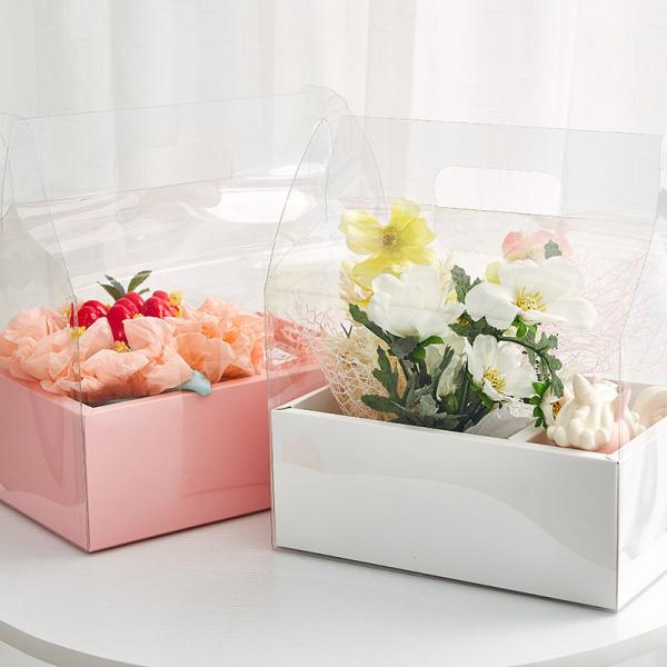 Custom Flower Gift Box with PVC Window and Ribbon Handle