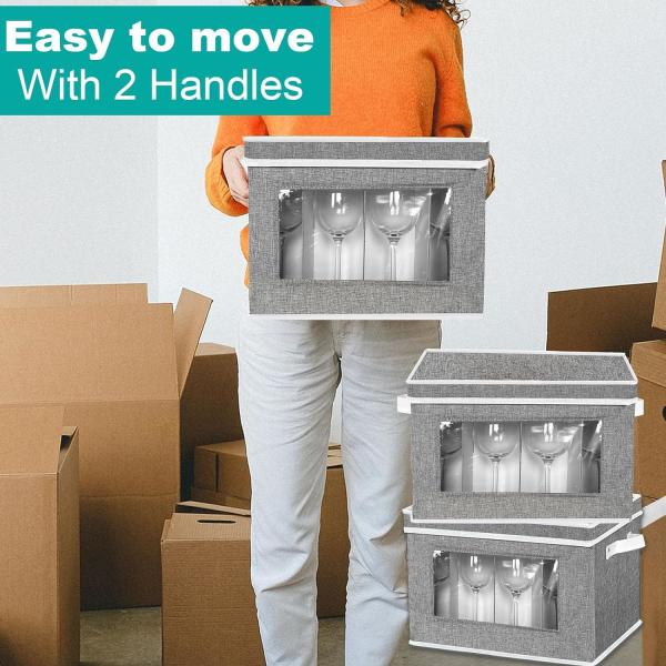 HOMYFORT WINE GLASS STEMWARE STORAGE CASES, CHINA STORAGE CONTAINERS BOX WITH DIVIDERS HARD SHELL FOR 12 CRYSTAL GLASSWA