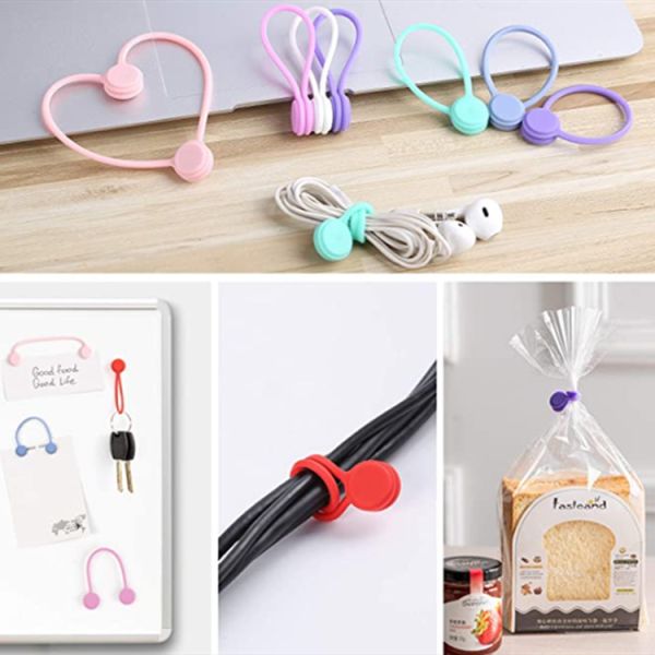 Silicone Reusable Colorful Magnetic Cable Rubber Zip Ties Clip for Electronics Magnetic Cable Organizer Cable Ties