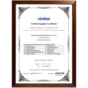 Guangdong Changxing Printing Service Co., Ltd. Certifications