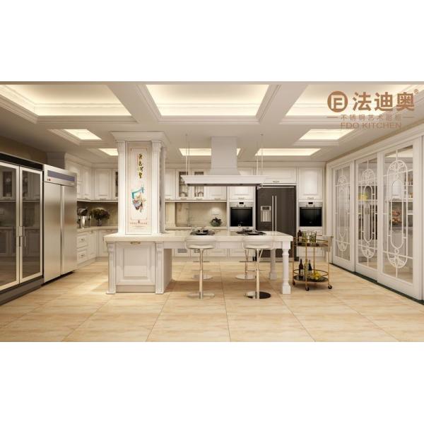 Modern White Stainless Steel Kitchen Cabinet With Profile Door Panel And Gold Handles