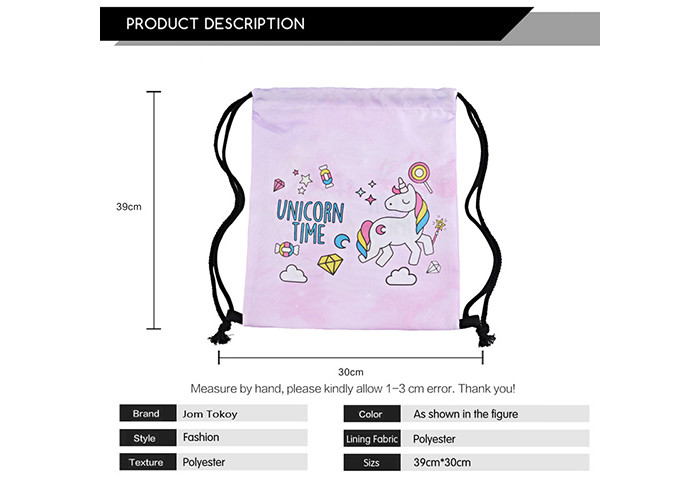 Единорог рюкзака сумки Drawstring полиэстера печати передачи напечатанный для детей