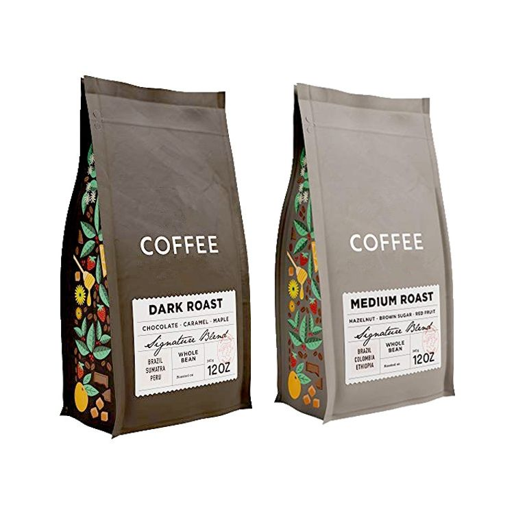 Custom Kraft Paper Coffee Bag Biodegradable Flat Bottom Coffee Bag Print logo Recyclable Bolsas De Cafe Ground Coffee Bean Bag