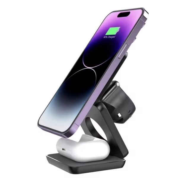 3 In 1 Magnetic Foldable Wireless Portable Charging Station For Smartphone Product Material Aluminum Charging Efficiency ≥73%