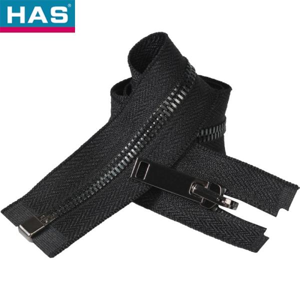 Fermeture éclair pour vêtements avec tirette personnalisable de type 5, dents doubles en métal et extrémité en cuivre canon de fusil brillant