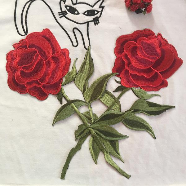 Apparel Accessories Red Rose Embroidery Lace Applique Hot Fix Motif