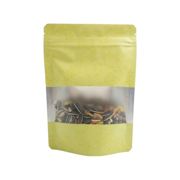 Food Packaging Maple Leaf Pattern Printed Zipper Bag Kraft Paper Aluminum Foil Inside Stand Up Colorful Window Pouch