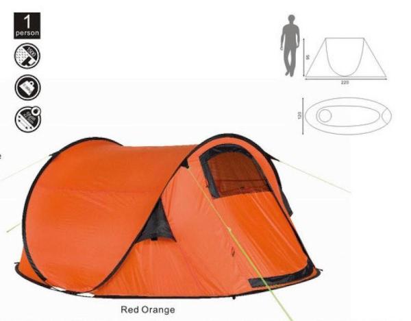180X235X100CM Custom Outdoor Waterproof Coated 190T Polyester 3-Person Pop Up Camping Tent