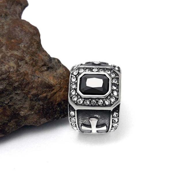 Vintage Inlay Mens Gothic Stainless Steel Band Ring with Black Cubic Zircon（SA566BLACK）