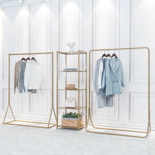 Nordic Design Golden Standing Clothes Rack , Shop Ground Clothing Display Rack