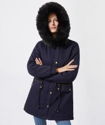 Revestimento do algodão do Parka de S de Women do fabricante de roupa da quantidade pequena ' com o revestimento morno encapuçado do colar da pele