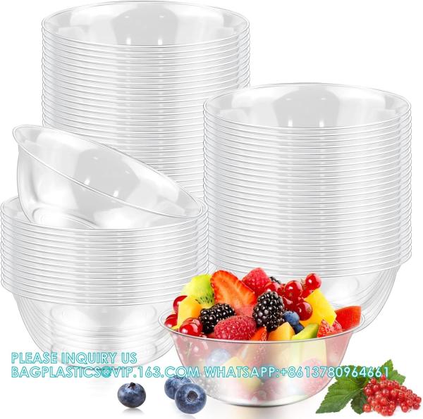 12oz 9oz 6oz Hard Plastic Bowls, Clear Salad Bowl Disposable Soup Ice Cream Candy Serving Bowls Wedding Birthday