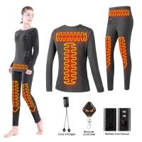 Bateria aquecida camada de base de roupas camisa / calças para mulheres