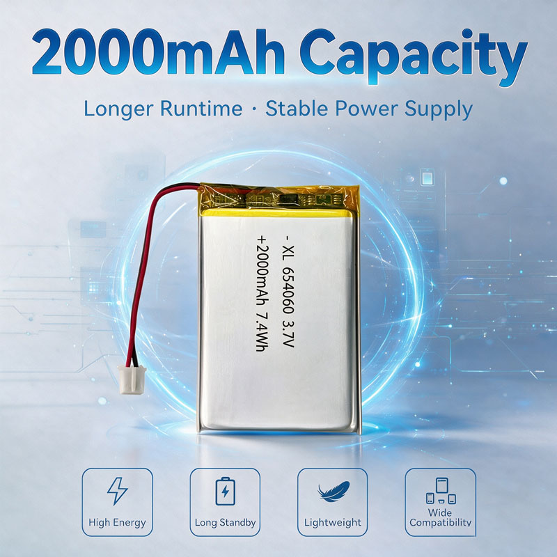 3.7V 2000mAh 654060 Soft Pack Li-po Battery 7.4Wh  Lithium Cell for Smart Home Mini Instrument Tracker