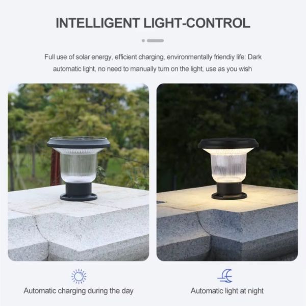 LED Solar Pillar Light With High-Efficiency Solar Panel Long Battery for Fence & Driveway