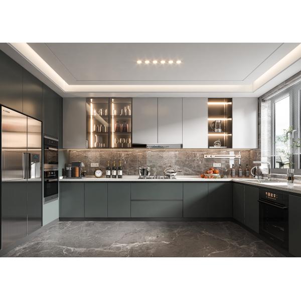 Дизайн кухонного шкафа с большим островом водопада