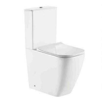 Rectangular Bowl Rimless Close Coupled WC Toilet Pan Two Piece Toilet Bowl with Soft Close Seat Cover and Thin Tank Cover for Russia Market