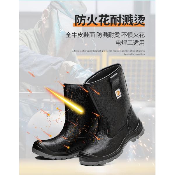 Chaussures de sécurité à semelle PU double densité noires montantes en cuir véritable avec embout en acier