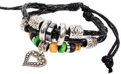 Wooden bead bracelet beaded alloy multilayer complex Gupi Sheng love leather bracelet