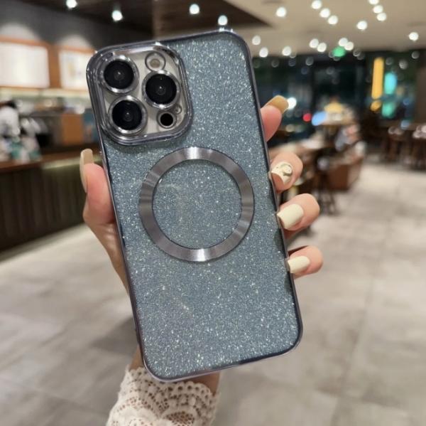New Luxury Transparent Flash Powder Magnetic Mobile Phone Case Lens Protection For IPhone 11 12 13 14 15 PRO Max With Wireless Charging