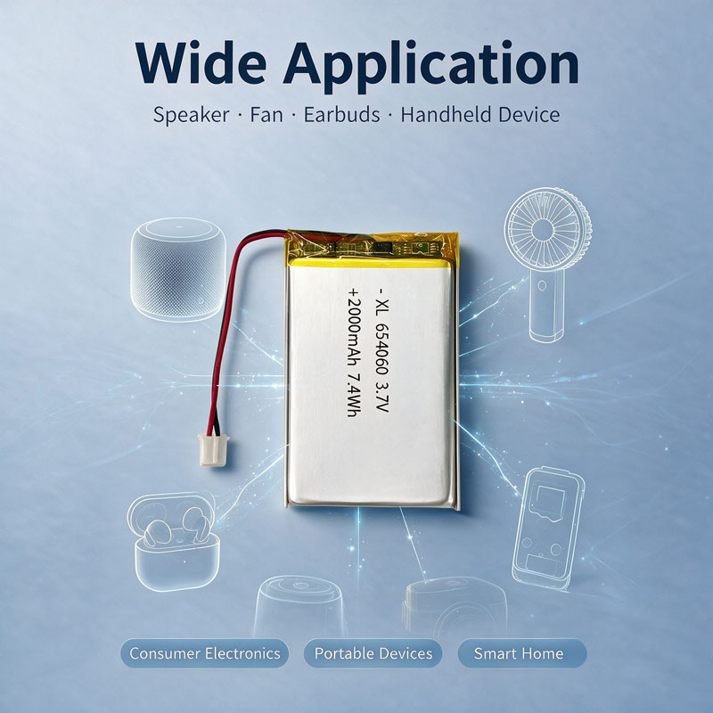 3.7V 2000mAh 654060 Soft Pack Li-po Battery 7.4Wh  Lithium Cell for Smart Home Mini Instrument Tracker