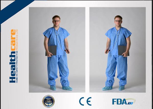 Green Blue Medical Disposable Clothing Non Toxic Nonwoven Round Neck Suits