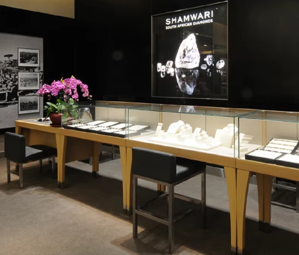Natural Marble Vein Design Jewelry Display Cabinet with LED Lighting and Customized Solutions
