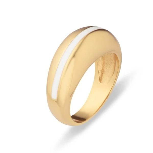 Wholesales 18K Gold Plated Stripe Pink Enamel Dome 925 Sterling Silver Women's Ring