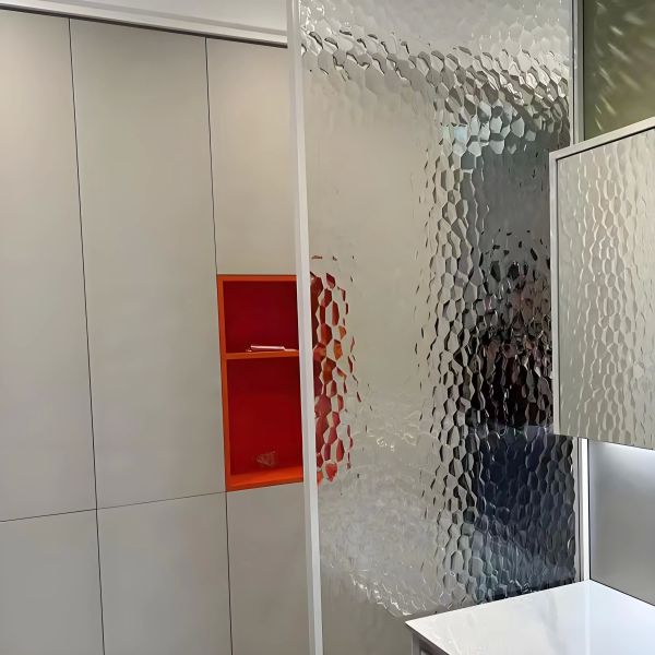 3D Three Dimensional Water Ripple Embossed Decorative Glass Bathroom Dry Wet Separation Sliding Door Custom