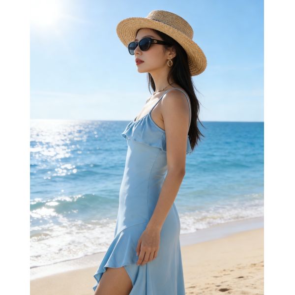 Ruffle Trim Bodycon Midi Dress - Sexy Casual Sundress (2 Colors)