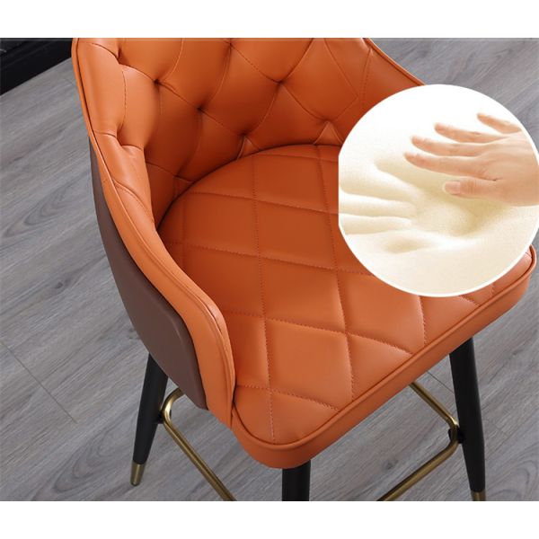 Metal Arm Orange Synthetic Leather Stool Cheap Commercial Modern Tall Bar Chair
