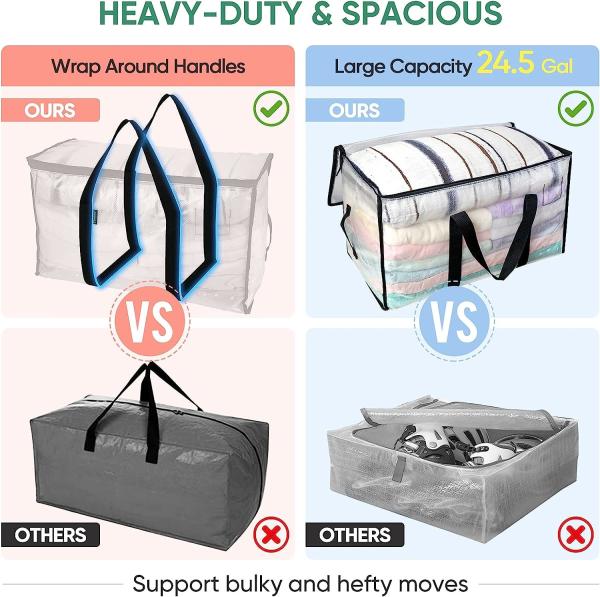 Oversized Moving Bags With Reinforced Handles, Heavy-Duty Storage Tote For Clothes, Moving Supplies (Clear, 2-Pack)