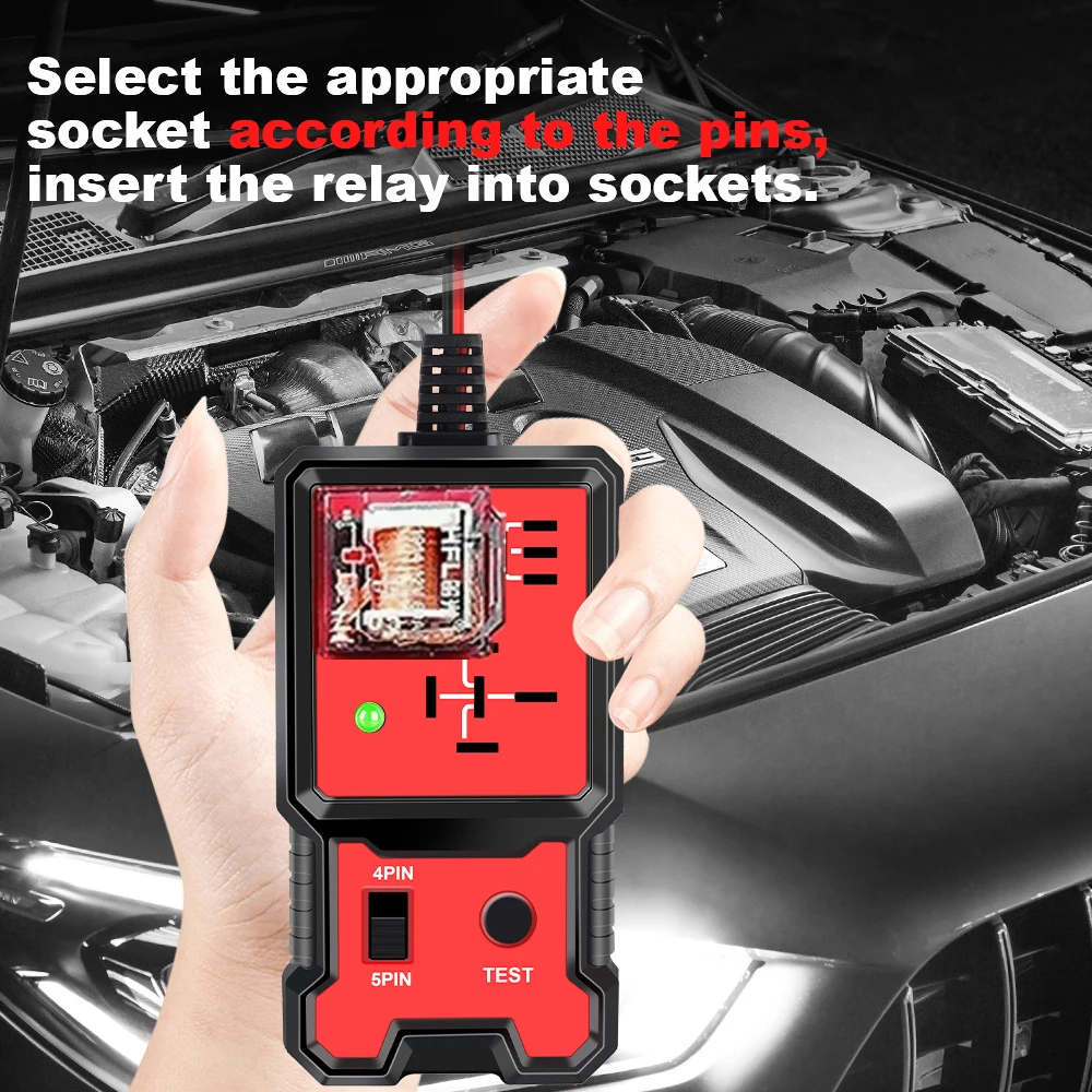 12V DC Automotive Relay Tester with 4-Pin/5-Pin Automatic Detection and LED Indicator for Car Circuit Diagnosis