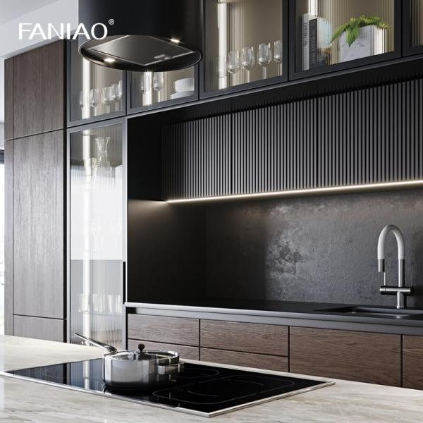 Современный простой дизайн стеклянные двери Кухонная мебель Популярные роскошные деревянные зерновые кухонные шкафы для виллы