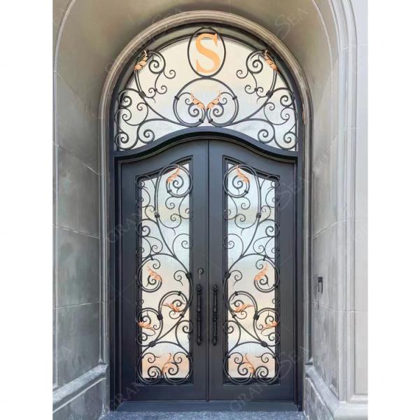 Multifunctional Fiberglass Safety Metal Wrought Iron Front Double Door on Outdoor Wrought Iron Door for Home