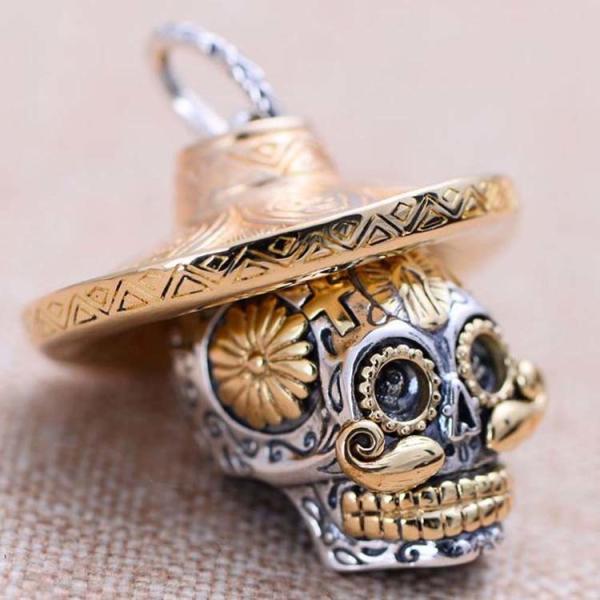 Two Tone Silver Brass Skull Pendant Necklace for Men and Women (XH053353W)