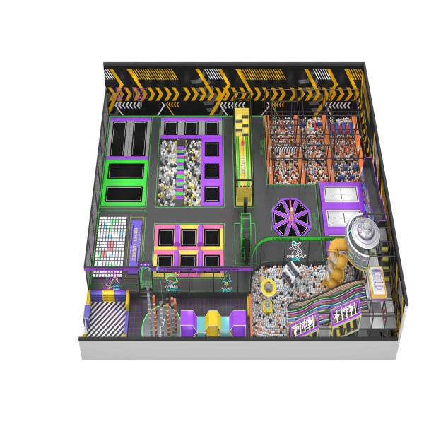 Space Arcade Trampoline Park Sci Fi Purple Yellow Themed Commercial Indoor