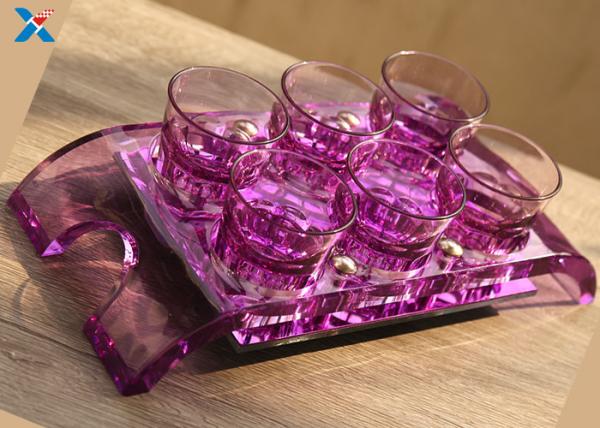 6 Holes Clear Purple Acrylic Cup Holder , Recyclable Acrylic Serving Platter